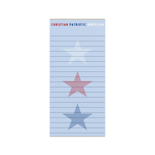 Notepad with star designs on a light blue background