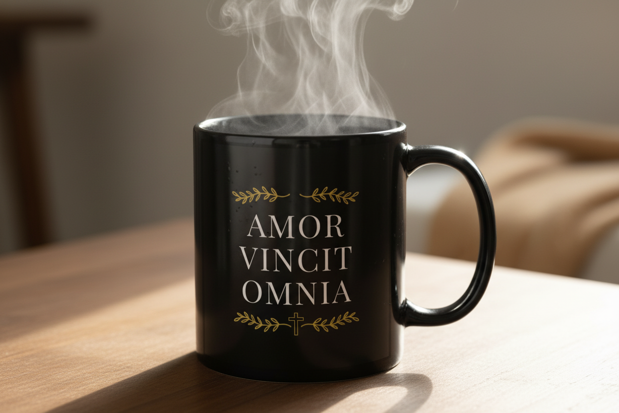 Amor Vincit Omnia Mug Close-Up