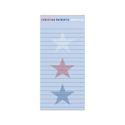 Notepad with star designs on a light blue background
