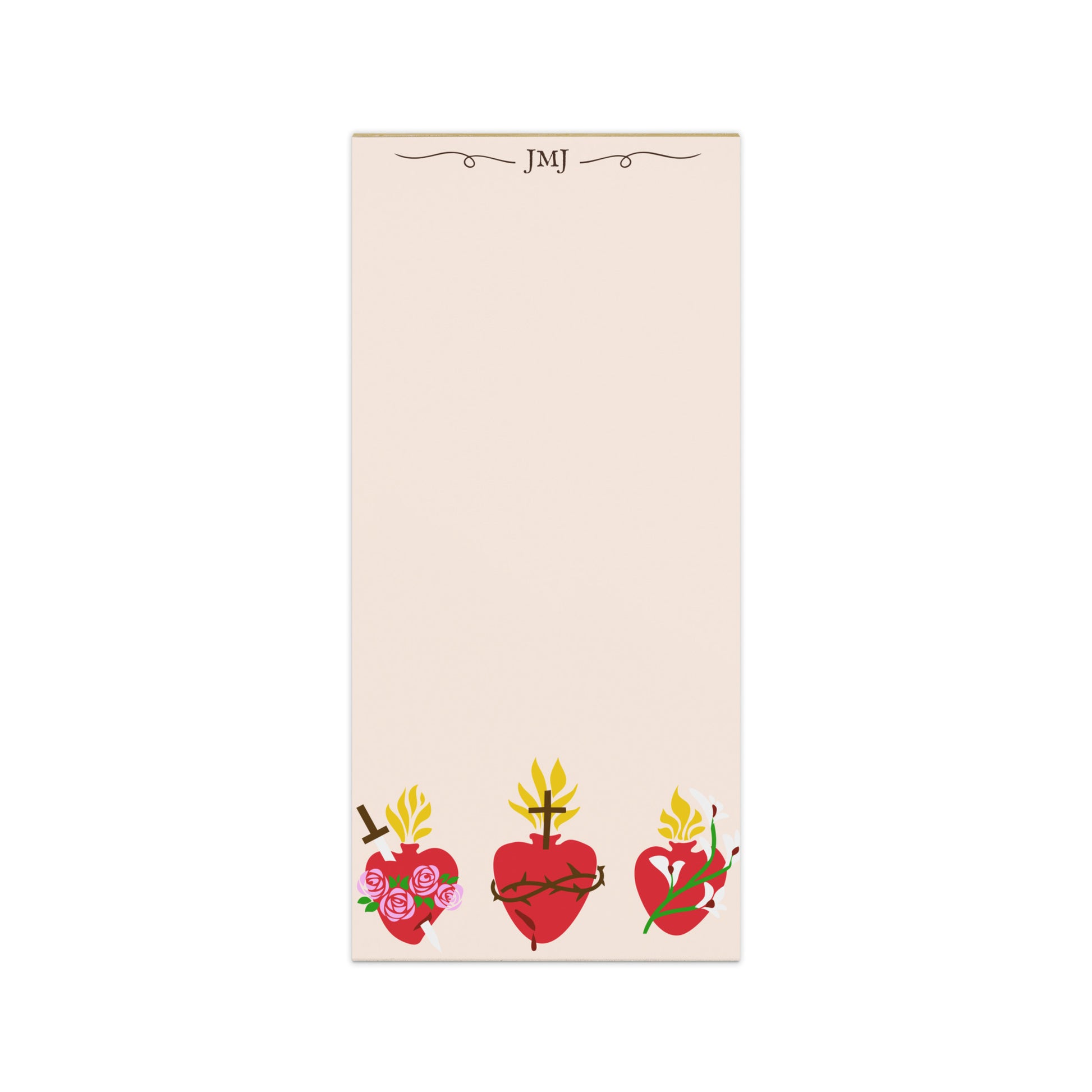 Rectangular product with heart designs and 'JMJ' branding on a white background