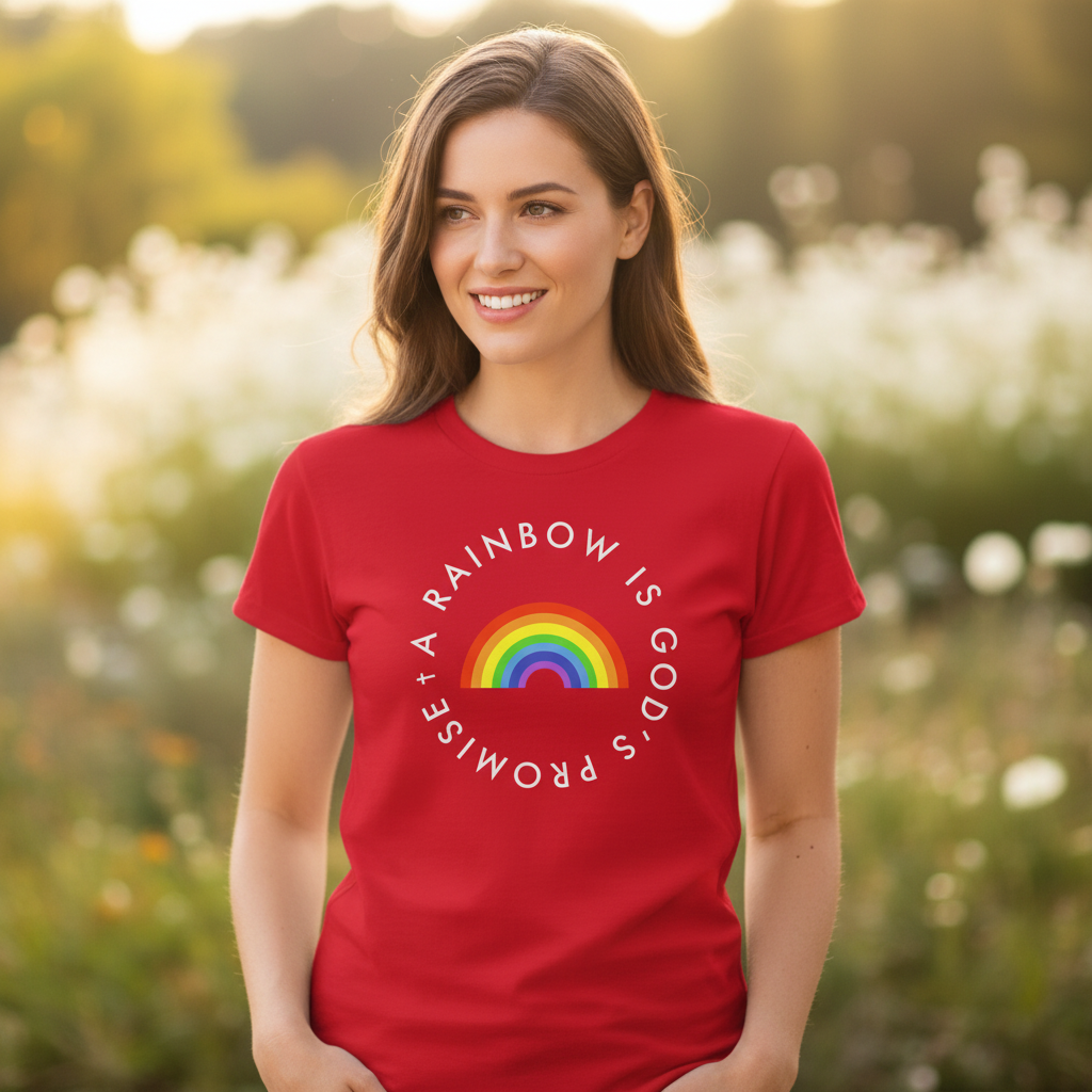 A Rainbow is God's Promise Christian Women's T-Shirt Hero Image