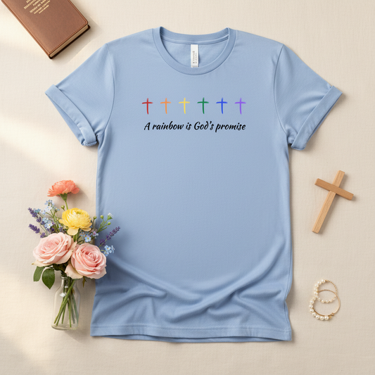 A Rainbow is God's Promise Women's T-Shirt Styled Flat Lay