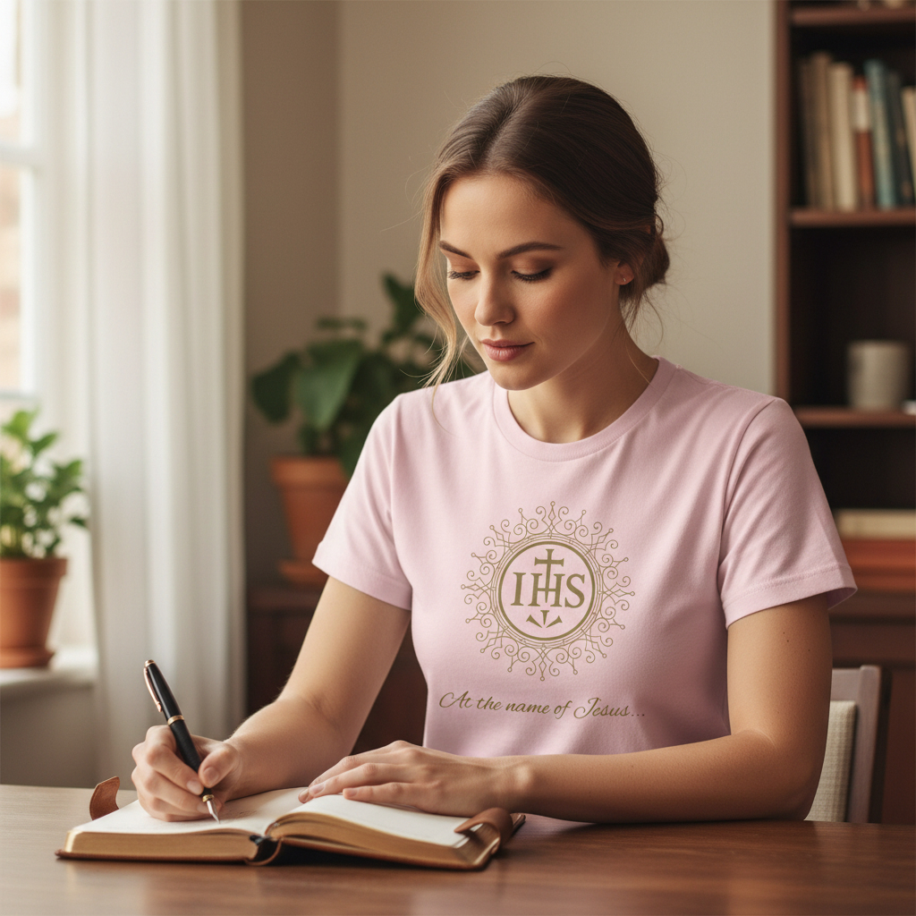 At the Name of Jesus Catholic Women's T-Shirt Hero Image