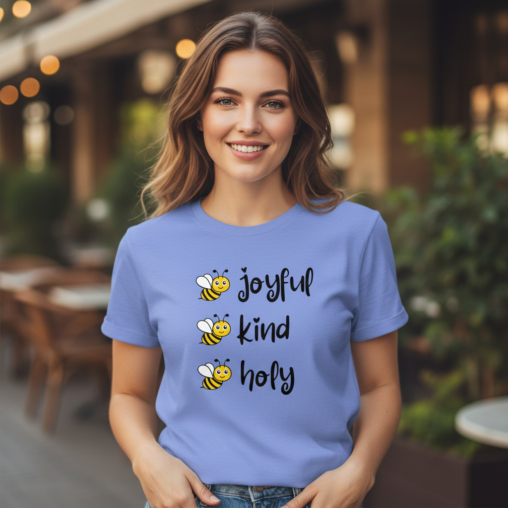 Bee Joyful Kind Holy Christian Women's T-Shirt Hero Image