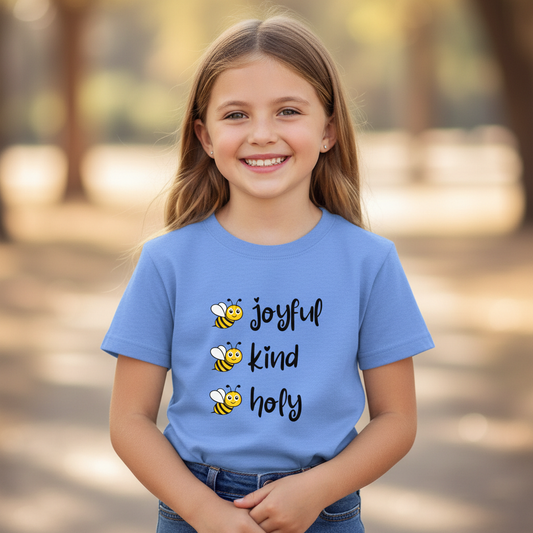 Bee Joyful Kind Holy Christian Youth T-Shirt Hero Image