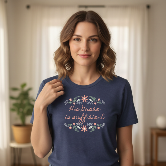 His Grace is Sufficient Christian Women's T-Shirt Hero Image