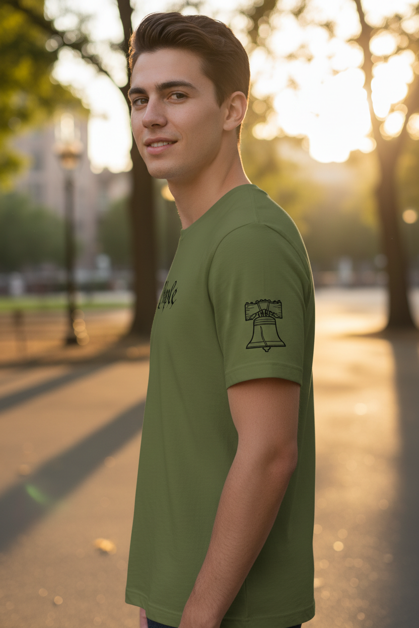 We the People t-shirt sleeve showing Liberty Bell