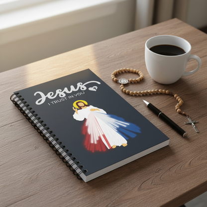 Prayer setting with Divine Mercy notebook and rosary