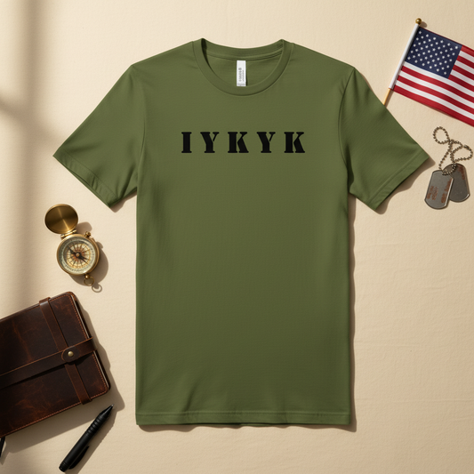 IYKYK Veteran T-Shirt Front Styled Flat Lay - Revised