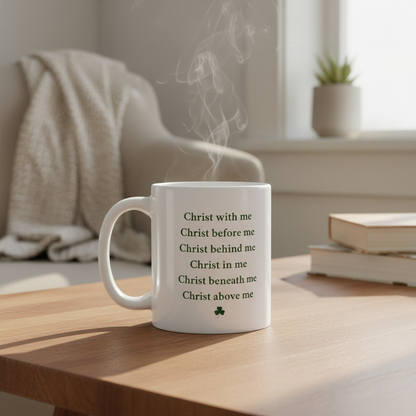 Mug on table - prayer text side